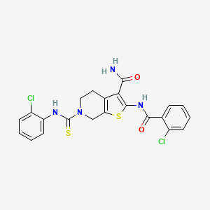 molecular formula C22H18Cl2N4O2S2 B3025779 2-[(2-氯苯甲酰)氨基]-6-[[(2-氯苯基)氨基]硫代甲基]-4,5,6,7-四氢-噻吩并[2,3-c]吡啶-3-甲酰胺 CAS No. 2414916-45-1