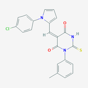 molecular formula C22H16ClN3O2S B302580 (5E)-5-{[1-(4-chlorophenyl)-1H-pyrrol-2-yl]methylidene}-1-(3-methylphenyl)-2-thioxodihydropyrimidine-4,6(1H,5H)-dione 