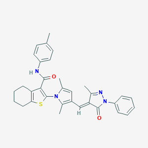 2-{2,5-dimethyl-3-[(E)-(3-methyl-5-oxo-1-phenyl-1,5-dihydro-4H-pyrazol-4-ylidene)methyl]-1H-pyrrol-1-yl}-N-(4-methylphenyl)-4,5,6,7-tetrahydro-1-benzothiophene-3-carboxamide