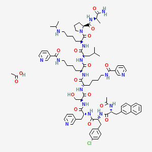 molecular formula C84H112ClN17O16 B3025818 N-acetyl-3-(2-naphthalenyl)-D-alanyl-4-chloro-D-phenylalanyl-3-(3-pyridinyl)-D-alanyl-L-seryl-N6-(3-pyridinylcarbonyl)-L-lysyl-N6-(3-pyridinylcarbonyl)-D-lysyl-L-leucyl-N6-(1-methylethyl)-L-lysyl-L-prolyl-D-alaninamide, monoacetate CAS No. 625092-10-6