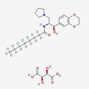 molecular formula C27H42N2O10 B3025847 N-[(1R,2R)-2-(2,3-dihydro-1,4-benzodioxin-6-yl)-2-hydroxy-1-(1-pyrrolidinylmethyl)ethyl]-octanamide-2,2,3,3,4,4,5,5,6,6,7,7,8,8,8-d15, (2R,3R)-2,3-dihydroxybutanedioate CAS No. 1884556-84-6