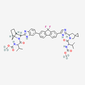 N-[(1S)-1-[[(6S)-6-[5-[9,9-difluoro-7-[2-[(1R,3S,4S)-2-[(2S)-2-[(methoxy-d3-carbonyl)amino]-3-methyl-1-oxobutyl]-2-azabicyclo[2.2.1]hept-3-yl]-1H-benzimidazol-6-yl]-9H-fluoren-2-yl]-1H-imidazol-2-yl]-5-azaspiro[2.4]hept-5-yl]carbonyl]-2-methylpropyl]-carbamic acid, methyl-d3 ester