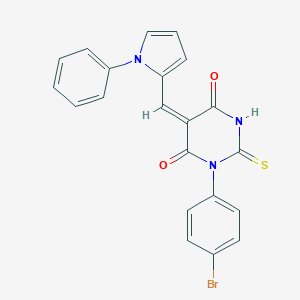 molecular formula C21H14BrN3O2S B302589 1-(4-bromophenyl)-5-[(1-phenyl-1H-pyrrol-2-yl)methylene]-2-thioxodihydro-4,6(1H,5H)-pyrimidinedione 