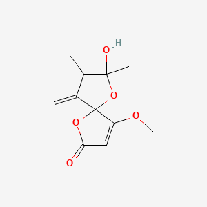 molecular formula C11H14O5 B3025923 2-Hydroxy-9-methoxy-2,3-dimethyl-4-methylidene-1,6-dioxaspiro[4.4]non-8-en-7-one CAS No. 179308-49-7