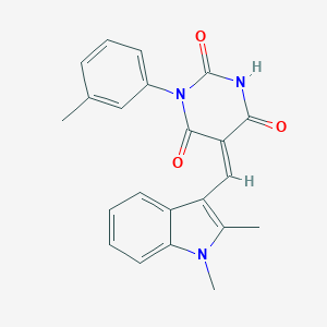 molecular formula C22H19N3O3 B302593 5-[(1,2-dimethyl-1H-indol-3-yl)methylene]-1-(3-methylphenyl)-2,4,6(1H,3H,5H)-pyrimidinetrione 