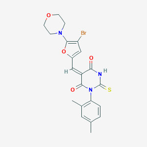 molecular formula C21H20BrN3O4S B302595 5-{[4-bromo-5-(4-morpholinyl)-2-furyl]methylene}-1-(2,4-dimethylphenyl)-2-thioxodihydro-4,6(1H,5H)-pyrimidinedione 