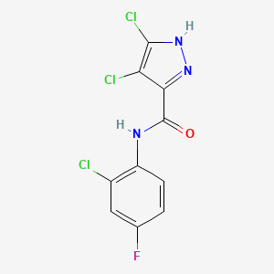 molecular formula C10H5Cl3FN3O B3026016 4,5-二氯-N-(2-氯-4-氟苯基)-1H-吡唑-3-甲酰胺 CAS No. 934758-70-0
