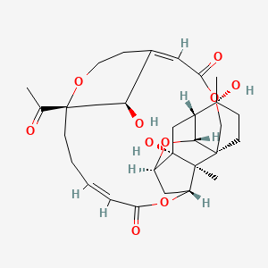 molecular formula C29H38O10 B3026018 (2R,4R,7Z,11S,15E,19aR,22S,23S,23aR,25R,26S,27R)-11-acetyl-3,4,10,11,21,22,23,23a-octahydro-22,25,27-trihydroxy-22,26-dimethyl-20H-11,15-methano-23,2,4,19a-[1,2]propanediyl[3]ylidene-2H,13H,19H-1,5,12,18-benzotetraoxacycloheneicosin-6,17(9H,14H)-dione CAS No. 910292-40-9