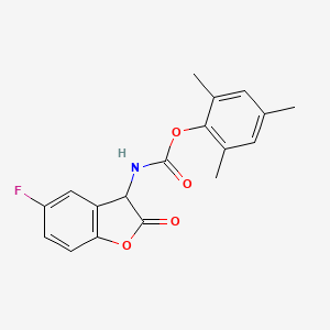 molecular formula C18H16FNO4 B3026046 N-(5-fluoro-2,3-dihydro-2-oxo-3-benzofuranyl)-carbamic acid-2,4,6-trimethylphenyl ester CAS No. 1887057-34-2