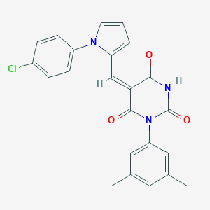 molecular formula C23H18ClN3O3 B302605 5-{[1-(4-chlorophenyl)-1H-pyrrol-2-yl]methylene}-1-(3,5-dimethylphenyl)-2,4,6(1H,3H,5H)-pyrimidinetrione 