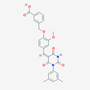 molecular formula C28H24N2O7 B302606 3-[(4-{(E)-[1-(3,5-dimethylphenyl)-2,4,6-trioxotetrahydropyrimidin-5(2H)-ylidene]methyl}-2-methoxyphenoxy)methyl]benzoic acid 