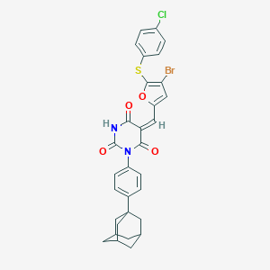 molecular formula C31H26BrClN2O4S B302607 1-[4-(1-adamantyl)phenyl]-5-({4-bromo-5-[(4-chlorophenyl)sulfanyl]-2-furyl}methylene)-2,4,6(1H,3H,5H)-pyrimidinetrione 