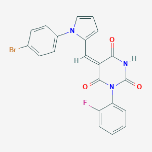 molecular formula C21H13BrFN3O3 B302611 5-{[1-(4-bromophenyl)-1H-pyrrol-2-yl]methylene}-1-(2-fluorophenyl)-2,4,6(1H,3H,5H)-pyrimidinetrione 
