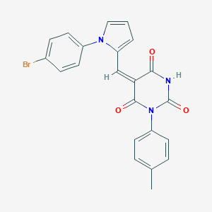 molecular formula C22H16BrN3O3 B302613 5-{[1-(4-bromophenyl)-1H-pyrrol-2-yl]methylene}-1-(4-methylphenyl)-2,4,6(1H,3H,5H)-pyrimidinetrione 
