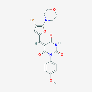 molecular formula C20H18BrN3O6 B302614 5-{[4-bromo-5-(4-morpholinyl)-2-furyl]methylene}-1-(4-methoxyphenyl)-2,4,6(1H,3H,5H)-pyrimidinetrione 
