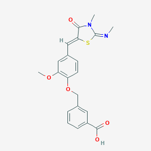 molecular formula C21H20N2O5S B302616 3-[(2-Methoxy-4-{[3-methyl-2-(methylimino)-4-oxo-1,3-thiazolidin-5-ylidene]methyl}phenoxy)methyl]benzoic acid 
