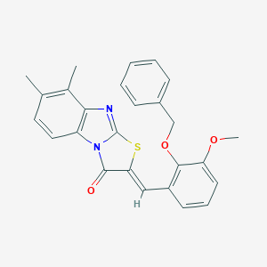 molecular formula C26H22N2O3S B302631 2-[2-(benzyloxy)-3-methoxybenzylidene]-7,8-dimethyl[1,3]thiazolo[3,2-a]benzimidazol-3(2H)-one 