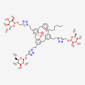 (2R,2'R,2''R,3S,3'S,3''S,4S,4'S,4''S,5R,5'R,5''R,6R,6'R,6''R)-6,6',6''-(((((72-(heptyloxy)-12,32,52-trimethoxy-1,3,5,7(1,3)-tetrabenzenacyclooctaphane-15,35,55-triyl)tris(ethane-2,1-diyl))tris(1H-1,2,3-triazole-1,4-diyl))tris(methylene))tris(oxy))tris(2-(hydroxymethyl)tetrahydro-2H-pyran-3,4,5-triol)