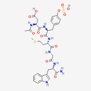 molecular formula C33H41N7O12S2 B3026336 N-acetyl-L-alpha-aspartyl-O-sulfo-L-tyrosyl-L-methionylglycyl-L-tryptophanamide 