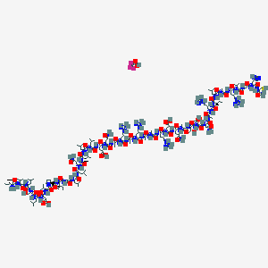 (4S)-4-[[(2S)-2-[[(2S)-2-[[(2S)-2-[[(2S)-2-[[(2S)-2-[[(2S)-2-[[(2S)-2-[[(2S)-5-amino-2-[[(2S)-2-[[(2S)-2-[[(2S)-2-[[(2S,3S)-2-[[(2S)-5-amino-2-[[(2S)-2-[[(2S)-2-[[2-[[(2S,3S)-2-[[(2S)-1-[(2S)-2-[[(2S)-2-[[(2S)-2-[[(2S)-2-[[(2S)-2-[[(2S)-2-[[(2S,3S)-2-amino-3-methylpentanoyl]amino]-3-methylbutanoyl]amino]-4-methylpentanoyl]amino]-3-hydroxypropanoyl]amino]-4-methylpentanoyl]amino]-3-carboxypropanoyl]amino]-3-methylbutanoyl]pyrrolidine-2-carbonyl]amino]-3-methylpentanoyl]amino]acetyl]amino]-4-methylpentanoyl]amino]-4-methylpentanoyl]amino]-5-oxopentanoyl]amino]-3-methylpentanoyl]amino]-4-methylpentanoyl]amino]-4-methylpentanoyl]amino]-4-carboxybutanoyl]amino]-5-oxopentanoyl]amino]propanoyl]amino]-5-carbamimidamidopentanoyl]amino]propanoyl]amino]-5-carbamimidamidopentanoyl]amino]propanoyl]amino]propanoyl]amino]-5-carbamimidamidopentanoyl]amino]-5-[[(2S)-5-amino-1-[[(2S)-1-[[(2S,3R)-1-[[(2S,3R)-1-[[(2S)-4-amino-1-[[(2S)-1-[[(2S)-1-[[(2S,3S)-1-[[(2S)-1-[[(2S)-1-[[(2S)-1-[[(2S)-1-[[2-[[(2S)-1-[[(2R)-1-amino-1-oxo-3-sulfanylpropan-2-yl]amino]-3-(1H-imidazol-5-yl)-1-oxopropan-2-yl]amino]-2-oxoethyl]amino]-3-methyl-1-oxobutan-2-yl]amino]-5-carbamimidamido-1-oxopentan-2-yl]amino]-1-oxopropan-2-yl]amino]-4-methyl-1-oxopentan-2-yl]amino]-3-methyl-1-oxopentan-2-yl]amino]-5-carbamimidamido-1-oxopentan-2-yl]amino]-1-oxopropan-2-yl]amino]-1,4-dioxobutan-2-yl]amino]-3-hydroxy-1-oxobutan-2-yl]amino]-3-hydroxy-1-oxobutan-2-yl]amino]-1-oxopropan-2-yl]amino]-1,5-dioxopentan-2-yl]amino]-5-oxopentanoic acid;2,2,2-trifluoroacetic acid