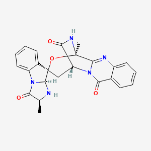 molecular formula C24H21N5O4 B3026367 (1R,2'S,3'As,12R,14R)-2',12-dimethylspiro[13-oxa-2,10,17-triazatetracyclo[10.3.2.02,11.04,9]heptadeca-4,6,8,10-tetraene-14,4'-3,3a-dihydro-2H-imidazo[1,2-a]indole]-1',3,16-trione CAS No. 140715-86-2
