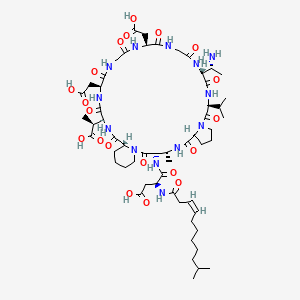 N-[(3Z)-10-methyl-1-oxo-3-undecen-1-yl]-L-alpha-aspartyl-(2S,3R)-2,3-diaminobutanoyl-(2R)-2-piperidinecarbonyl-(3S)-3-methyl-L-alpha-aspartyl-L-alpha-aspartylglycyl-L-alpha-aspartylglycyl-(2R,3R)-2,3-diaminobutanoyl-L-valyl-L-proline (11-->2)-lactam