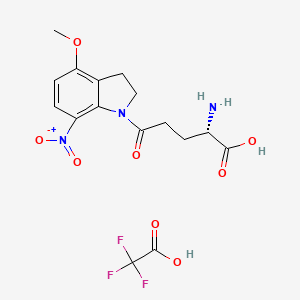 molecular formula C16H18F3N3O8 B3026402 (alphaS)-alpha-amino-2,3-dihydro-4-methoxy-7-nitro-delta-oxo-1H-indole-1-pentanoic acid, 2,2,2-trifluoroacetate CAS No. 2226362-29-2