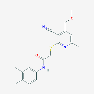 molecular formula C19H21N3O2S B302643 2-{[3-cyano-4-(methoxymethyl)-6-methylpyridin-2-yl]sulfanyl}-N-(3,4-dimethylphenyl)acetamide 