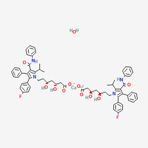 molecular formula C66H70CaF2N4O11 B3026434 Calcium;(3R,5R)-7-[2-(4-fluorophenyl)-3-phenyl-4-(phenylcarbamoyl)-5-propan-2-ylpyrrol-1-yl]-3,5-dihydroxyheptanoate;hydrate CAS No. 357164-38-6