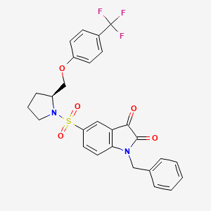 molecular formula C27H23F3N2O5S B3026438 (S)-1-苄基-5-(1-[2-(苯氧基-对-三氟甲基)-吡咯烷基]-磺酰基)-异靛红 CAS No. 2108603-03-6