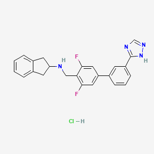 N-[[2,6-difluoro-4-[3-(1H-1,2,4-triazol-5-yl)phenyl]phenyl]methyl]-2,3-dihydro-1H-inden-2-amine;hydrochloride