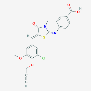 molecular formula C22H17ClN2O5S B302657 4-({5-[3-Chloro-5-methoxy-4-(2-propynyloxy)benzylidene]-3-methyl-4-oxo-1,3-thiazolidin-2-ylidene}amino)benzoic acid 