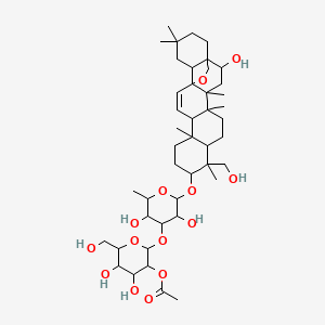 molecular formula C44H70O14 B3026611 [2-[3,5-Dihydroxy-2-[[2-hydroxy-9-(hydroxymethyl)-4,5,9,13,20,20-hexamethyl-24-oxahexacyclo[15.5.2.01,18.04,17.05,14.08,13]tetracos-15-en-10-yl]oxy]-6-methyloxan-4-yl]oxy-4,5-dihydroxy-6-(hydroxymethyl)oxan-3-yl] acetate CAS No. 102934-42-9