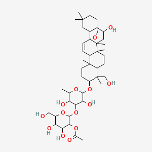 molecular formula C44H70O14 B3026611 [2-[3,5-二羟基-2-[[2-羟基-9-(羟甲基)-4,5,9,13,20,20-六甲基-24-氧杂六环[15.5.2.01,18.04,17.05,14.08,13]四二十烷-15-烯-10-基]氧基]-6-甲基氧杂环-4-基]氧基-4,5-二羟基-6-(羟甲基)氧杂环-3-基] 乙酸 CAS No. 102934-42-9