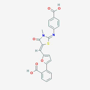 molecular formula C23H16N2O6S B302662 2-[5-({2-[(4-Carboxyphenyl)imino]-3-methyl-4-oxo-1,3-thiazolidin-5-ylidene}methyl)-2-furyl]benzoic acid 