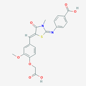 molecular formula C21H18N2O7S B302664 4-({5-[4-(Carboxymethoxy)-3-methoxybenzylidene]-3-methyl-4-oxo-1,3-thiazolidin-2-ylidene}amino)benzoic acid 