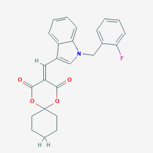 molecular formula C25H22FNO4 B302670 3-{[1-(2-fluorobenzyl)-1H-indol-3-yl]methylene}-1,5-dioxaspiro[5.5]undecane-2,4-dione 