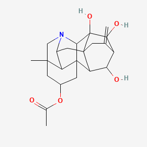molecular formula C22H29NO5 B3026769 (9,10,19-Trihydroxy-5-methyl-12-methylidene-7-azaheptacyclo[9.6.2.01,8.05,17.07,16.09,14.014,18]nonadecan-3-yl) acetate CAS No. 110225-59-7