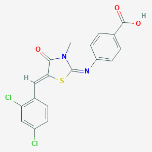 molecular formula C18H12Cl2N2O3S B302678 4-{[5-(2,4-Dichlorobenzylidene)-3-methyl-4-oxo-1,3-thiazolidin-2-ylidene]amino}benzoic acid 