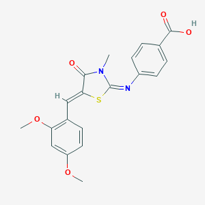 molecular formula C20H18N2O5S B302682 4-{[5-(2,4-Dimethoxybenzylidene)-3-methyl-4-oxo-1,3-thiazolidin-2-ylidene]amino}benzoic acid 