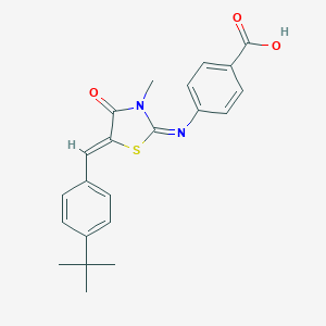 molecular formula C22H22N2O3S B302684 4-{[5-(4-Tert-butylbenzylidene)-3-methyl-4-oxo-1,3-thiazolidin-2-ylidene]amino}benzoic acid 