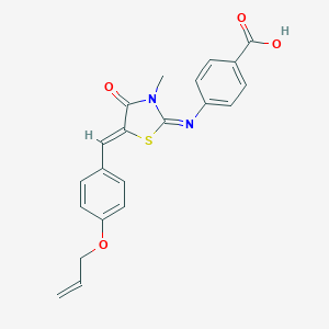 molecular formula C21H18N2O4S B302685 4-({5-[4-(Allyloxy)benzylidene]-3-methyl-4-oxo-1,3-thiazolidin-2-ylidene}amino)benzoic acid 