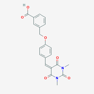 molecular formula C21H18N2O6 B302686 3-({4-[(1,3-dimethyl-2,4,6-trioxotetrahydropyrimidin-5(2H)-ylidene)methyl]phenoxy}methyl)benzoic acid 
