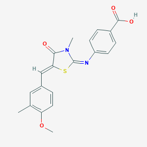 molecular formula C20H18N2O4S B302689 4-{[5-(4-Methoxy-3-methylbenzylidene)-3-methyl-4-oxo-1,3-thiazolidin-2-ylidene]amino}benzoic acid 