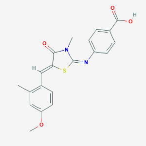 molecular formula C20H18N2O4S B302690 4-{[5-(4-Methoxy-2-methylbenzylidene)-3-methyl-4-oxo-1,3-thiazolidin-2-ylidene]amino}benzoic acid 