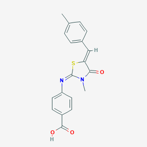 molecular formula C19H16N2O3S B302696 4-{[3-Methyl-5-(4-methylbenzylidene)-4-oxo-1,3-thiazolidin-2-ylidene]amino}benzoic acid 