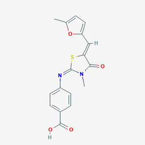 molecular formula C17H14N2O4S B302698 4-({3-Methyl-5-[(5-methyl-2-furyl)methylene]-4-oxo-1,3-thiazolidin-2-ylidene}amino)benzoic acid 