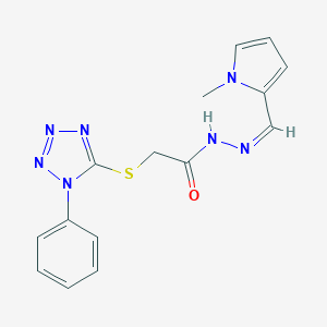 molecular formula C15H15N7OS B302699 N'-[(1-methyl-1H-pyrrol-2-yl)methylene]-2-[(1-phenyl-1H-tetraazol-5-yl)sulfanyl]acetohydrazide 