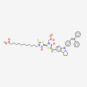 molecular formula C52H53N3O6S3 B3026999 12-[(5E)-5-[(5E)-3-(羧甲基)-5-[[4-[4-(2,2-二苯基乙烯基)苯基]-2,3,3a,8b-四氢-1H-环戊[b]吲哚-7-基]亚甲基]-4-氧代-1,3-噻唑烷-2-亚甲基]-4-氧代-2-硫代亚甲基-1,3-噻唑烷-3-基]十二烷酸 CAS No. 1207638-53-6