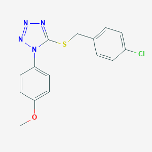 molecular formula C15H13ClN4OS B302701 5-[(4-Chlorophenyl)methylsulfanyl]-1-(4-methoxyphenyl)tetrazole 